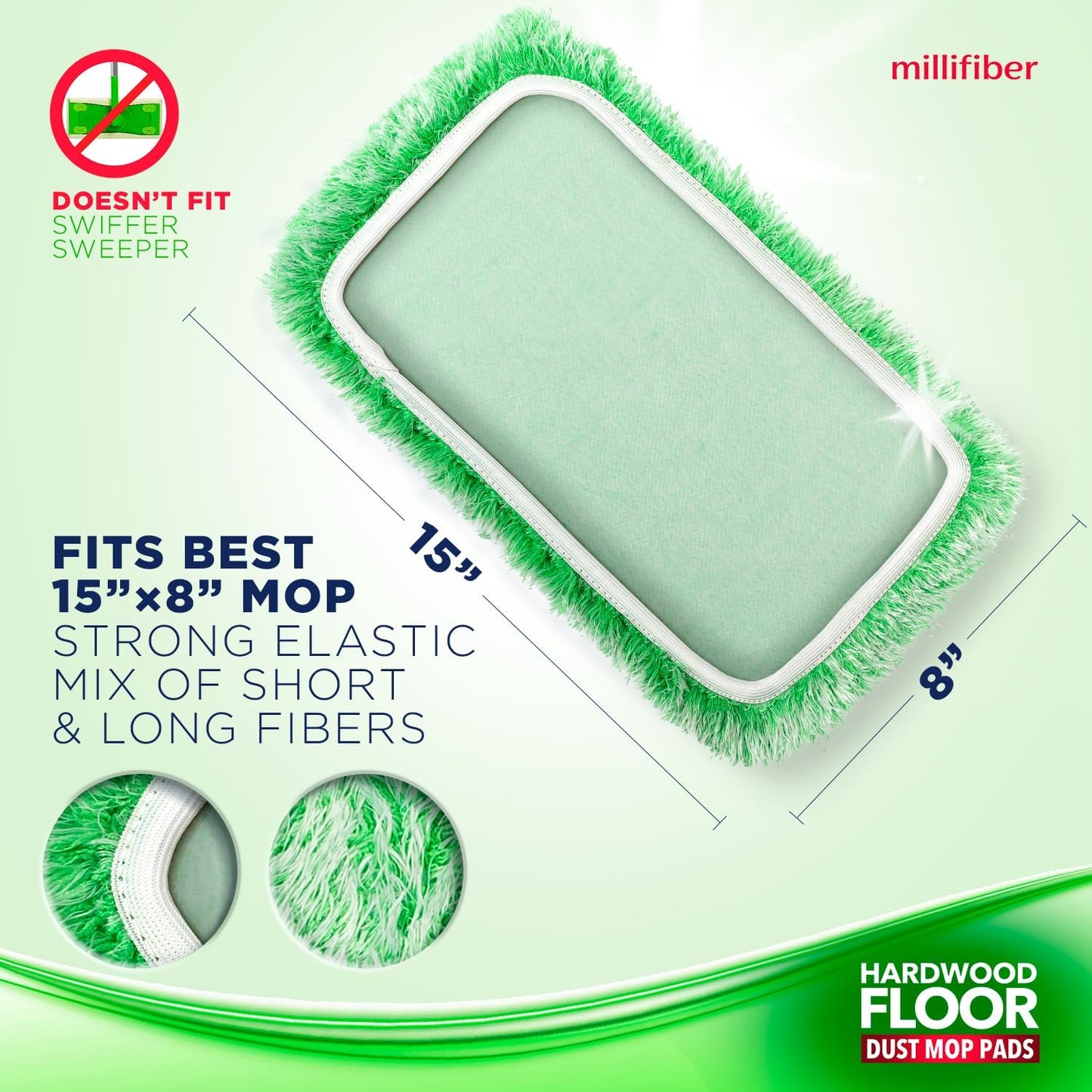 Millifiber Microfiber Mop Refills 15x8 Inches, 3-Pack (Mop is Not Included)