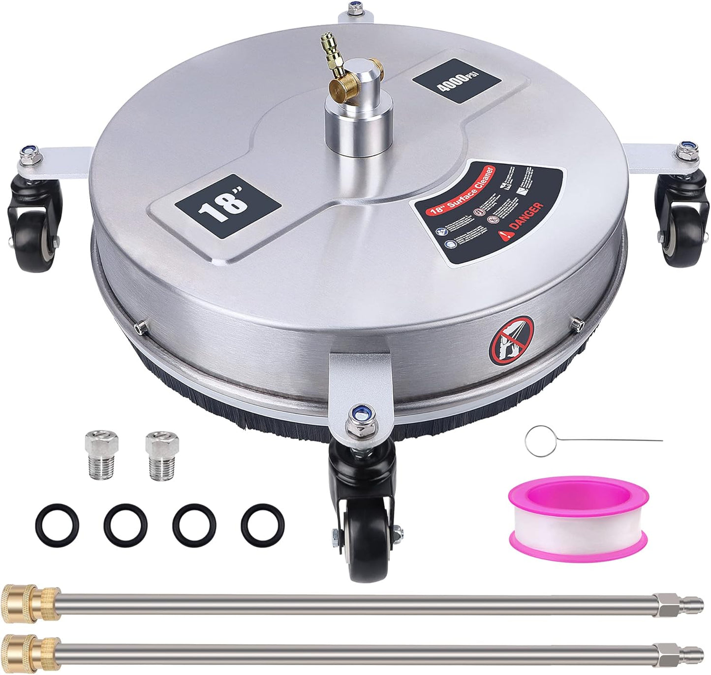 Biswing 14" Pressure Washer Surface Cleaner with 4 Wheels, Stainless Steel Power Washer Accessory for Driveways Sidewalks Patios Cleaning, 1/4" Quick Connector, 2 Extension Wand Attachments, 4000 PSI