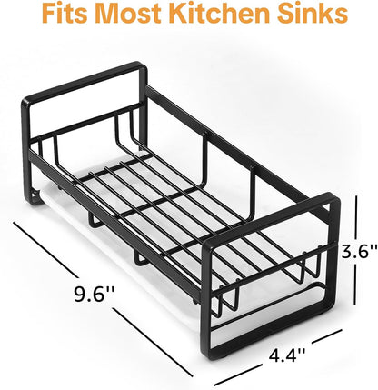 HULISEN Large Sponge Holder, 304 Stainless Steel Kitchen Soap Dispenser Caddy Organizer, Countertop Soap Dish Rack Drainer with Removable Drain Tray, not Including Dispenser and Brush, Silver
