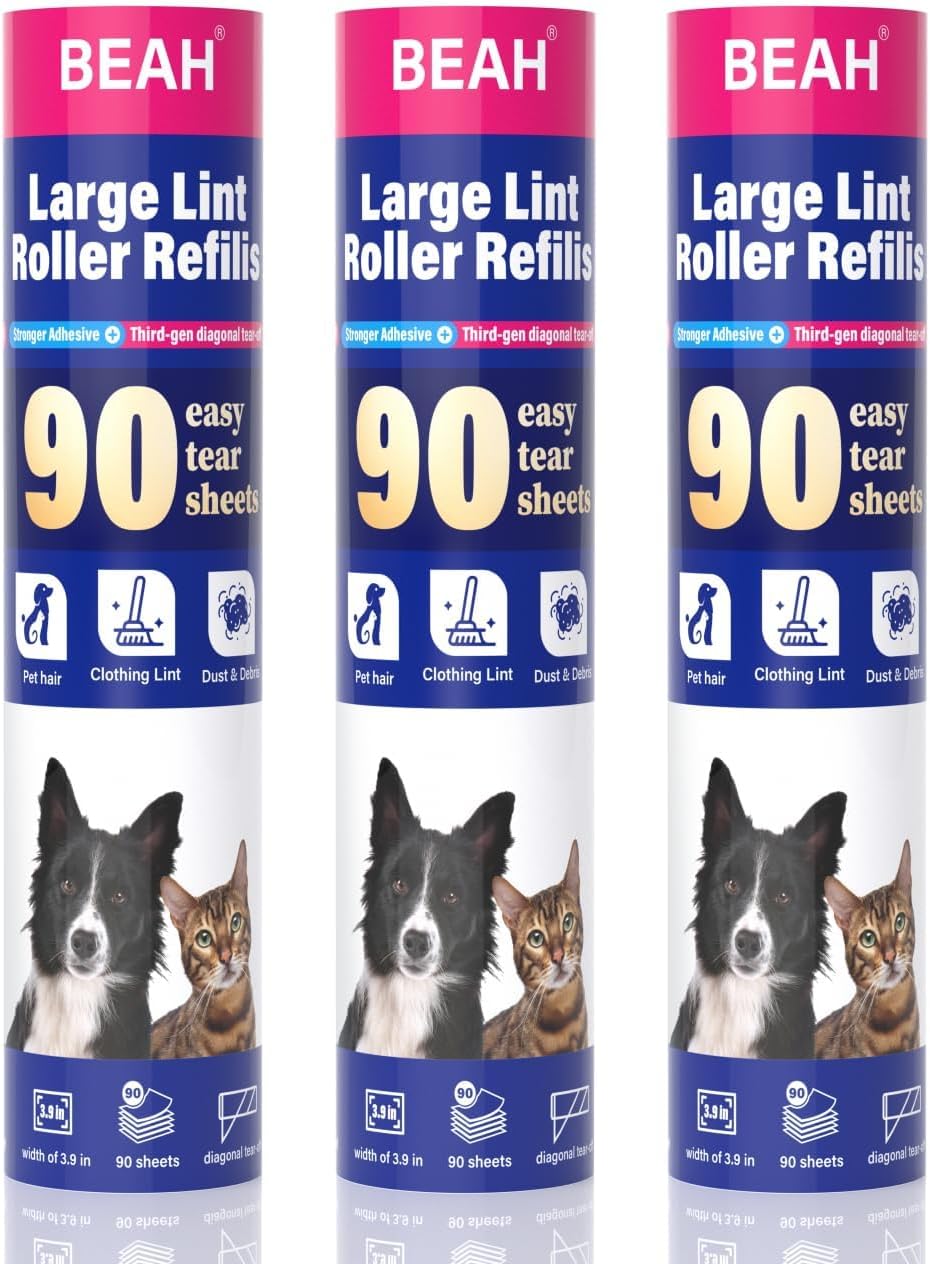 Large Lint Roller for Pet Hair Extra Sticky,10 Years Lifespan,9.45''/6.3" Pet Hair Removal Tool Roller for Dog Cat Hair,450 Sheets/5 Refills,Detachable Telescoping Extension Large Lint Roller