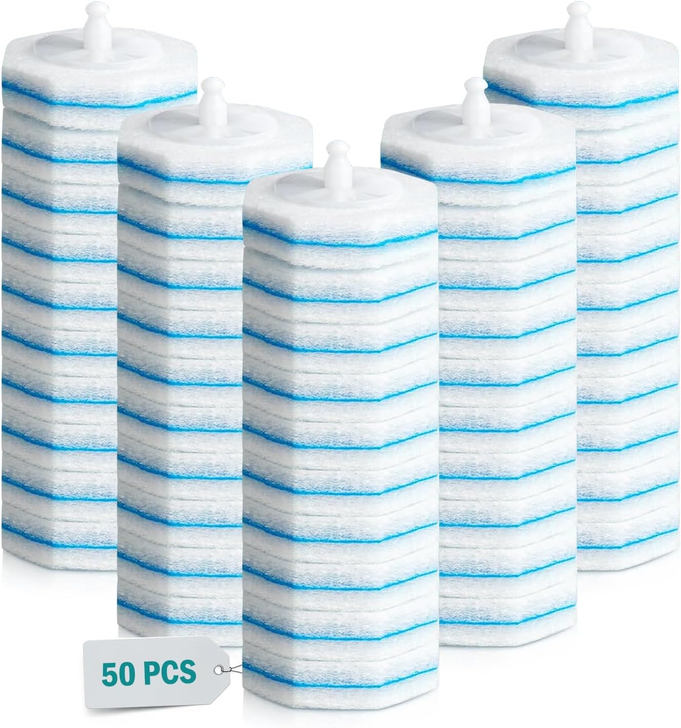 50 PCS Toilet Bowl Wand Refills, Disposable Toilet Brush Refills,Replacement Heads for Bathroom Washroom Cleaning Pads Compatible with Most Brushes Scrubbers Pack for Household Cleaning