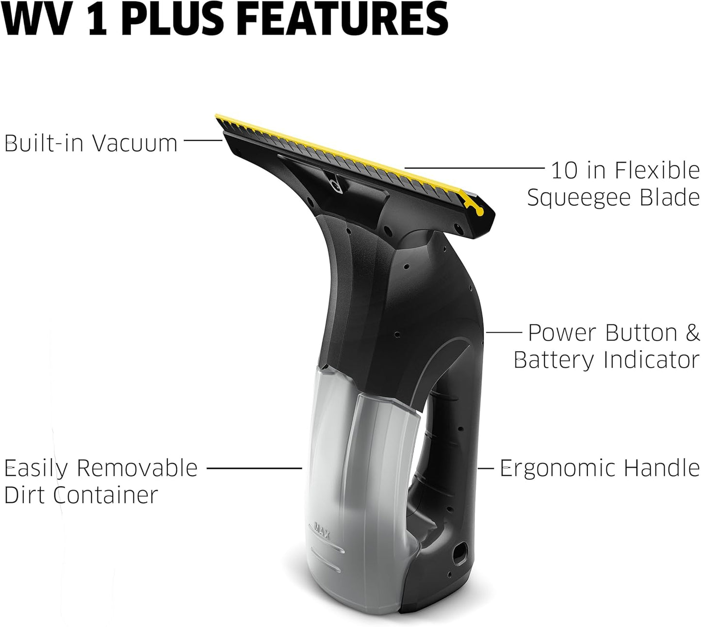 Kärcher WV 1 Electric Window Vacuum Squeegee 10" - Perfect for Showers, Mirrors, Glass, and Countertops - Electric Squeegee