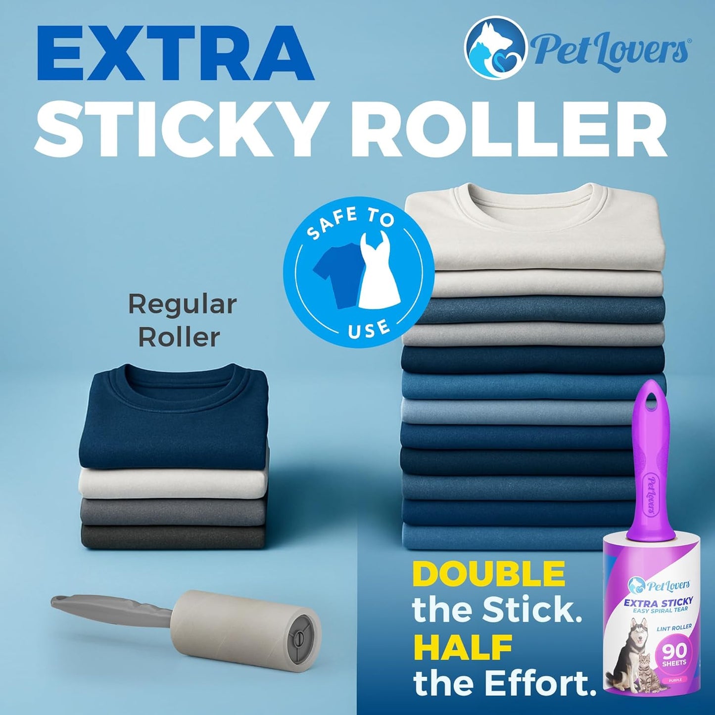 PetLovers Extra Sticky Lint Roller Mega Value Set 450 Sheets for Pet Hair Removal and Clothes, Dog and Cat Lint Remover 5 Pack