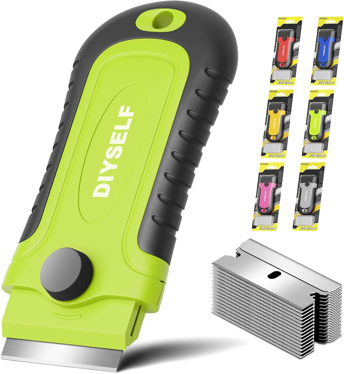 DIYSELF 1 Pack Razor Blade Scraper with 15 Extra Blades, Scraper Tool for Cleaning Window, Paint, Cooktop, Oven, Glass Stove Top Scraper, Razor Scraper with Buit-In Blade Storage