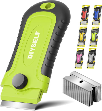 DIYSELF 1 Pack Razor Blade Scraper with 15 Extra Blades, Scraper Tool for Cleaning Window, Paint, Cooktop, Oven, Glass Stove Top Scraper, Razor Scraper with Buit-In Blade Storage