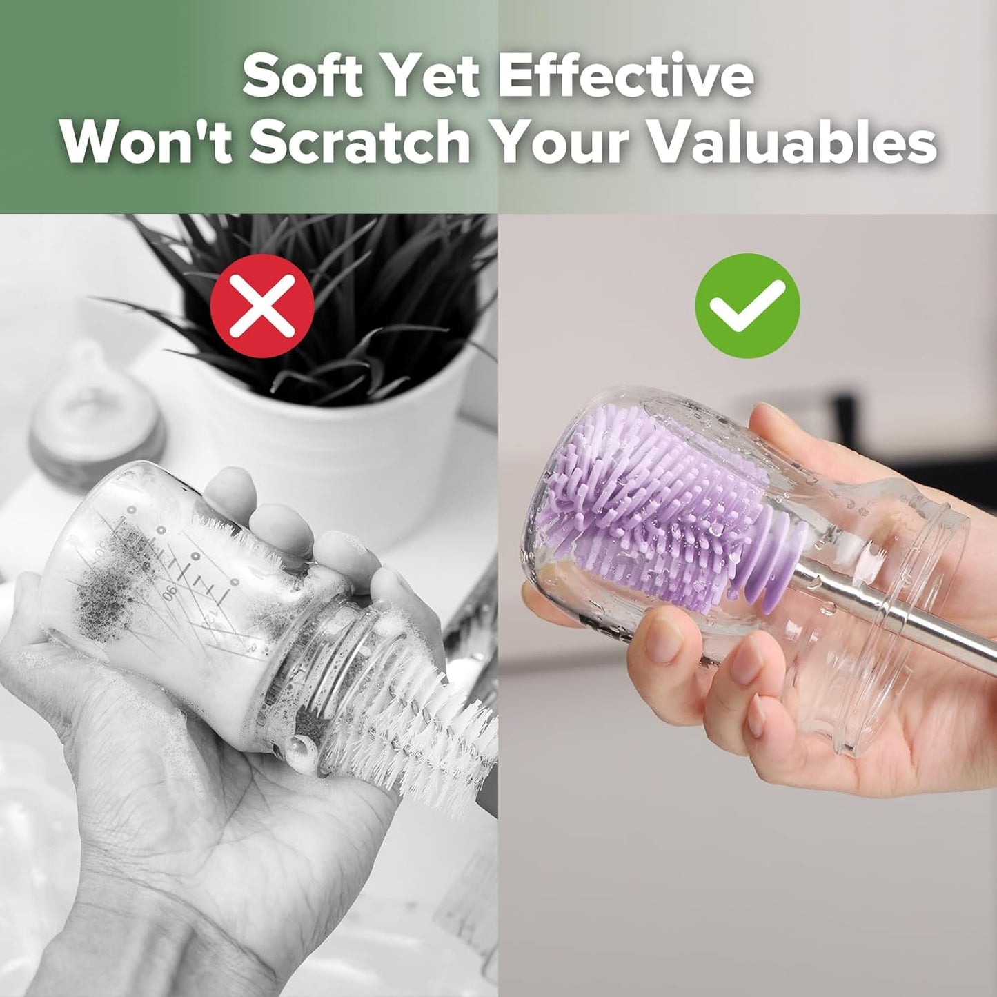 Haakaa Silicone Cleaning Brush - Baby Bottle Brush Cleaner for Breast Pump,Nipple,Breast Milk Storage Bag - Food Grade Silicone - 1 Count - Grey