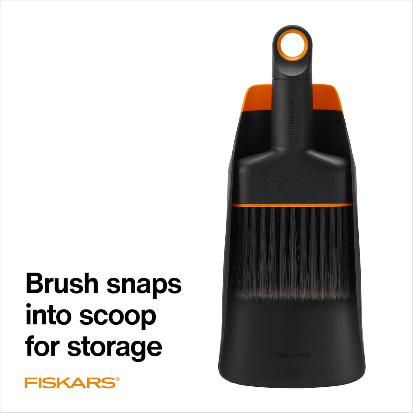 Fiskars Planting Soil Scoop & Brush Set, Dual-Sided Tool for Indoor Digging & Cleanup, Narrow Rigid End & Flexible Dustpan for Potting, Soft Bristles Sweep Debris, Recycled Plastic