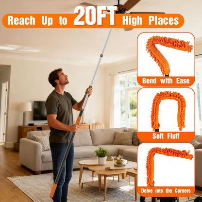 SISUPASSIE 30FT Reach High Ceiling Duster Kit, Window Cleaning kit with 5-24FT Extension Pole, Fan Duster for Ceiling Fan Blades, Microfiber Feather Duster, Rotatable Window Squeegee and Cobweb Duster