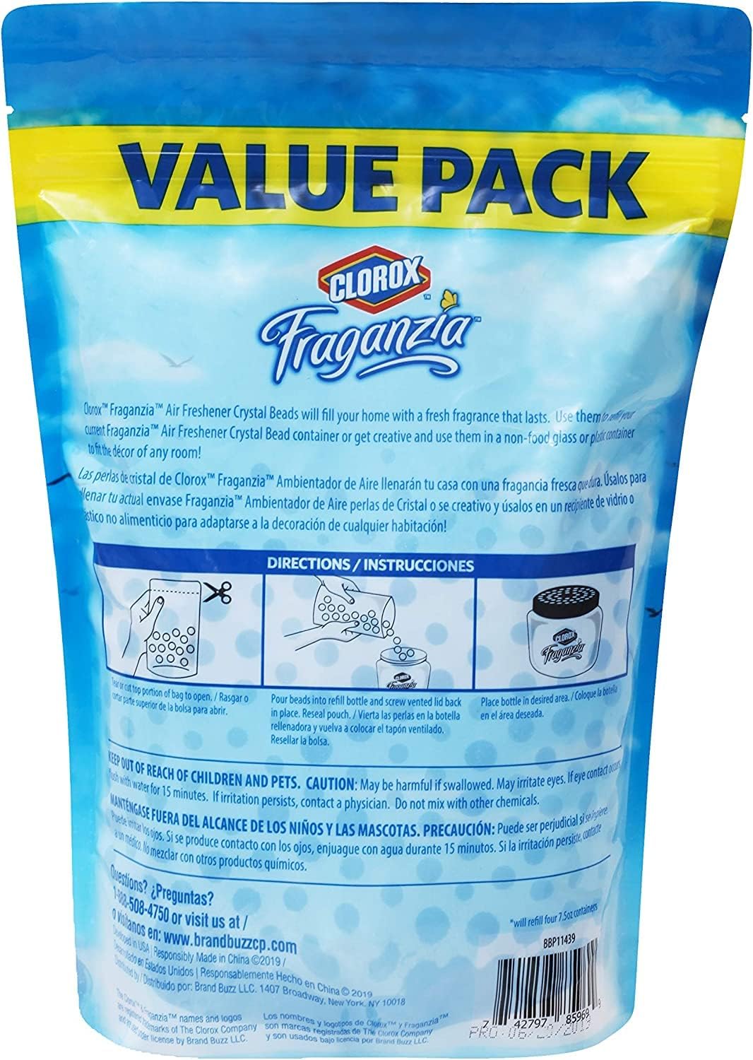 Clorox Fraganzia Crystal Beads Air Freshener, Long Lasting Room Deodorizer and Odor Eliminator Gel Beads to Freshen Home, Car, or Office, Lavender with Eucalyptus Scent, 12 Fl Oz