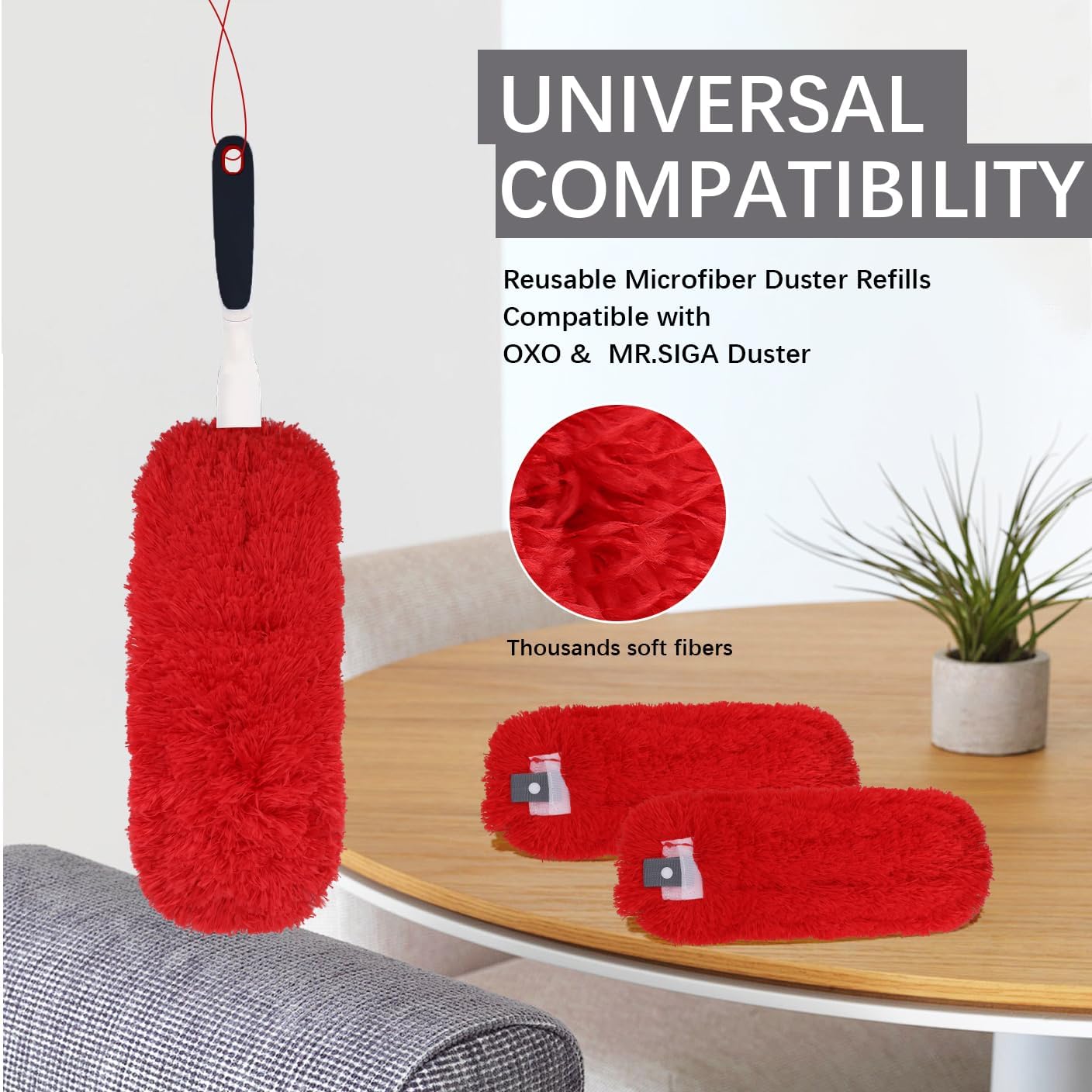 Reusable Microfiber Duster Refills Compatible with OXO & MR.SIGA Duster - Washable Duster for Household Cleaning Dusting Furniture Blind Ceiling Fan - 3Pack Grey(Handle NOT Included