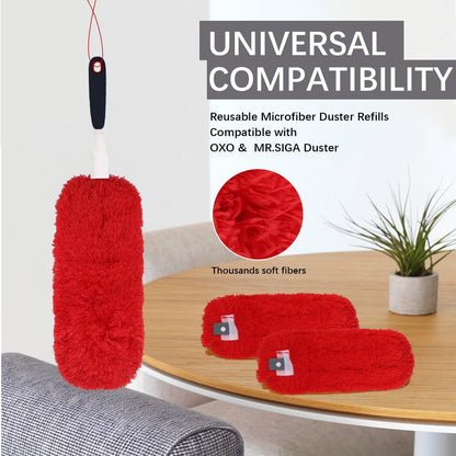 Reusable Microfiber Duster Refills Compatible with OXO & MR.SIGA Duster - Washable Duster for Household Cleaning Dusting Furniture Blind Ceiling Fan - 3Pack Grey(Handle NOT Included