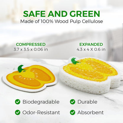 AIRNEX Compressed Cellulose Sponges - 12 Pack Fruit Shaped Natural Pop Up Dish Sponge for Kitchen - Compostable, Plant-Based, Non Scratch Cleaning Sponges Bulk for Dishes & Household Cleaning
