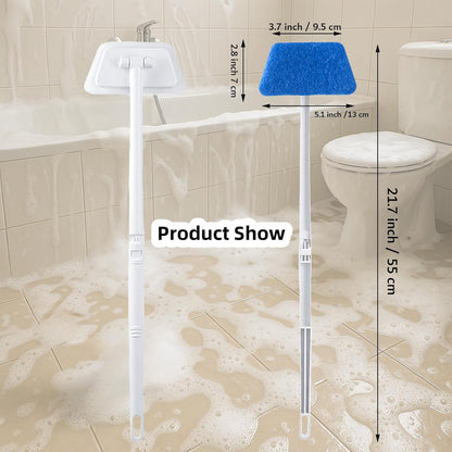 Tub Tile Scrubber Cleaning Brush, Sponge on a Stick for Cleaning Adjustable Long Handled Scrub Brush with 21.7'' Handle for Cleaning Shower Bathroom Vessel Sinks Toilet Wall Floor Black