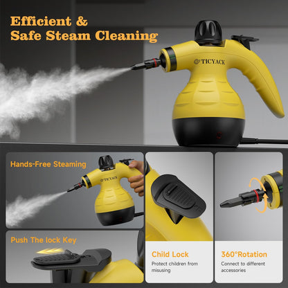 TICYACK Handheld Steam Cleaner, Steam Cleaner with 16 PCS Accessory & Safety Lock, 500ML Capacity, Multi-Surface Deep Cleaning for Home, Car, Bathroom, Grout, Floor, Window (White)