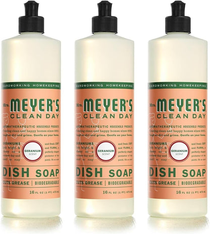 MRS. MEYER'S CLEAN DAY Liquid Dish Soap, Basil Scent, 16 Fl Oz Bottle - 3 Pack