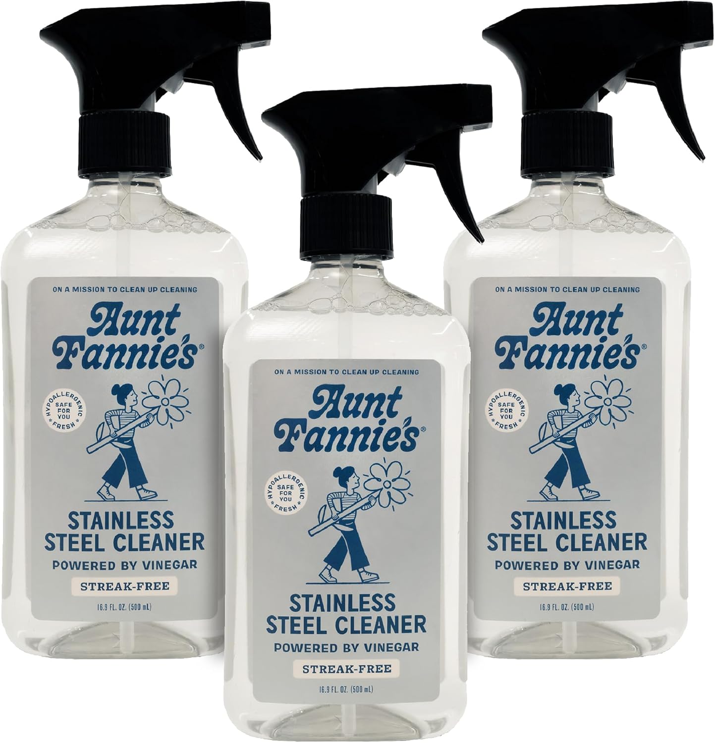 Aunt Fannie's Stainless Steel Spray Cleaner, Powered by Vinegar, Fingerprint and Residue Remover for Refrigerator, Dishwasher, Oven, Grill, Sink, Stovetop, and Other Appliances, Pack of 1