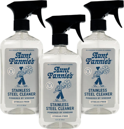 Aunt Fannie's Stainless Steel Spray Cleaner, Powered by Vinegar, Fingerprint and Residue Remover for Refrigerator, Dishwasher, Oven, Grill, Sink, Stovetop, and Other Appliances, Pack of 1