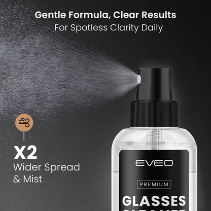 EVEO Glasses Cleaner Spray - Eyeglass Cleaner (No Streaks)| x2 Eye Glass Cleaners Spray + x2 Lens Cleaner Microfiber Cleaning Cloth, Glasses Cleaning Kit Eye Glasses Cleaner Spray & Cloth - 4oz(2ozx2)