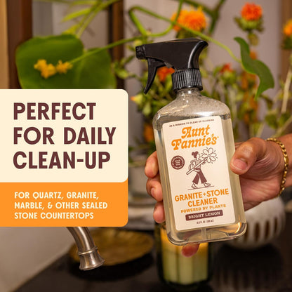 Aunt Fannie's Granite and Stone Cleaner, Plant Based Daily Countertop Spray for Granite, Stone, Marble, Soapstone, Quartz, Slate, Laminate, and other Sealed Surfaces, Bright Lemon Scent, Pack of 1