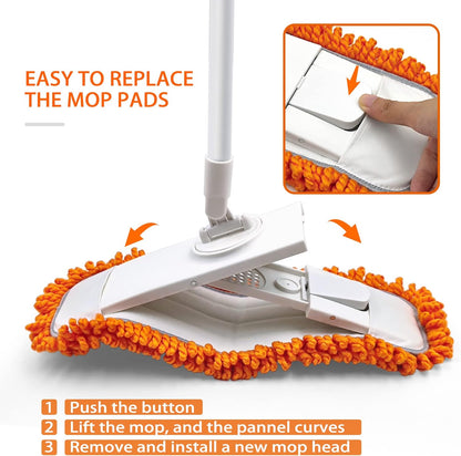 Dust Mop for Floor Cleaning with Washable Microfiber Pad - JEHONN Dry Wet Flat Mop with Scouring Pad for Hardwood, Laminate, Tile, Marble