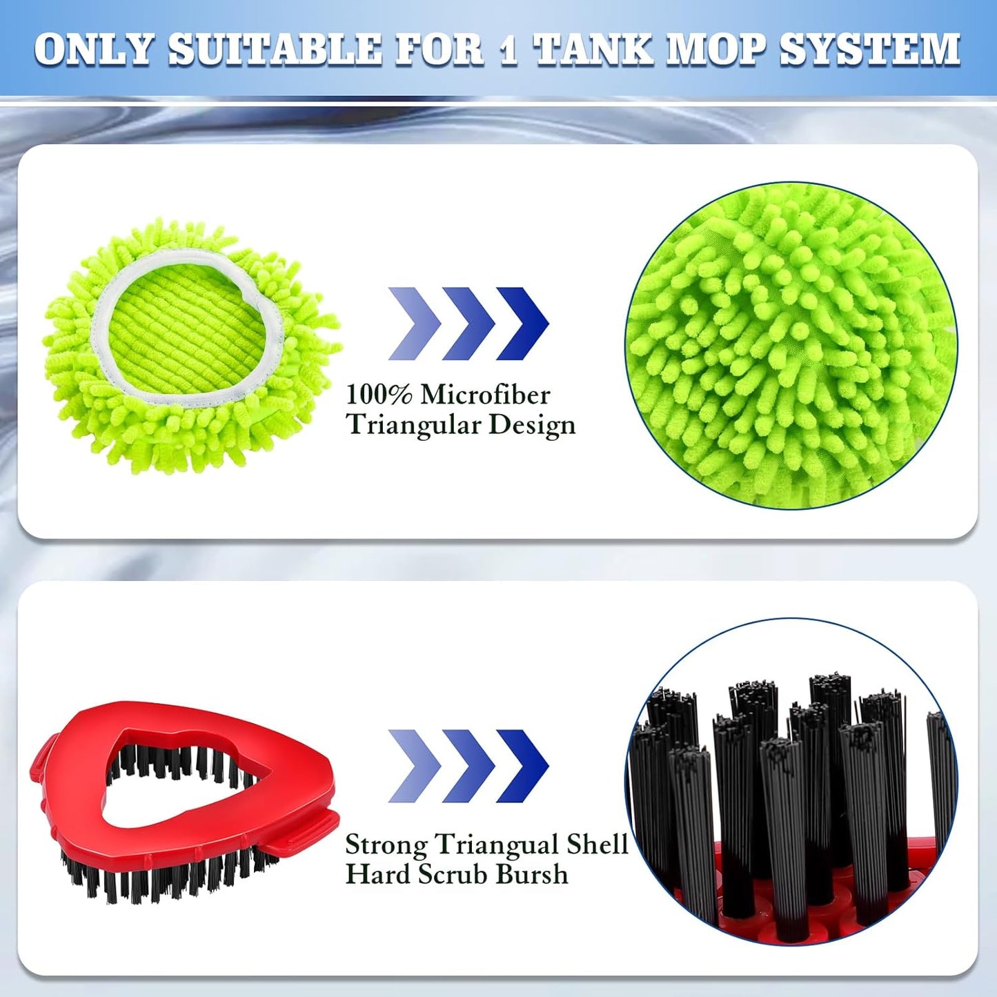 4 Packs Spin Mop Replacement Heads Compatible with Ocedar RinseClean 2-Tank System, 30-58" Mop Handle,Mop Scrub Brush and Base Combo Set,Mopping Refills Easy to Replace and Cleaning