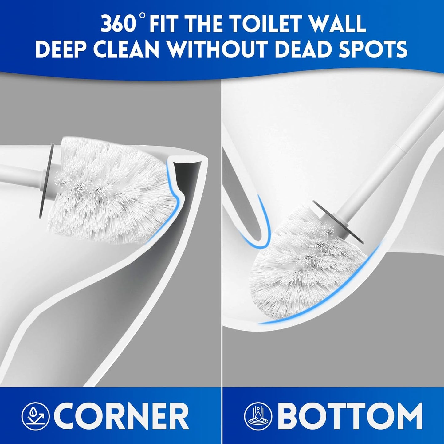 Toilet Brush and Holder Set, Silicone Toilet Bowl Brush, Bathroom Accessories, Durable Toilet Scrubber Bristles, Compact Size for RV, Wall Mountable, Drip-Proof, Deep Cleaning. (White)