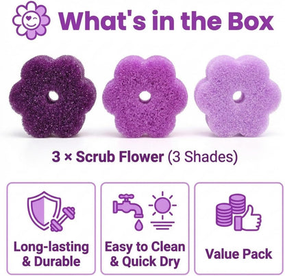 Scrub Flower Temperature Sensitive Sponges -Non-Scratch Scrubbers for Kitchen & Home - Firm in Cold & Soft in Warm Water - Odor Resistant Color-Coded Dish Sponges (Lavender Mist, 3 Count)