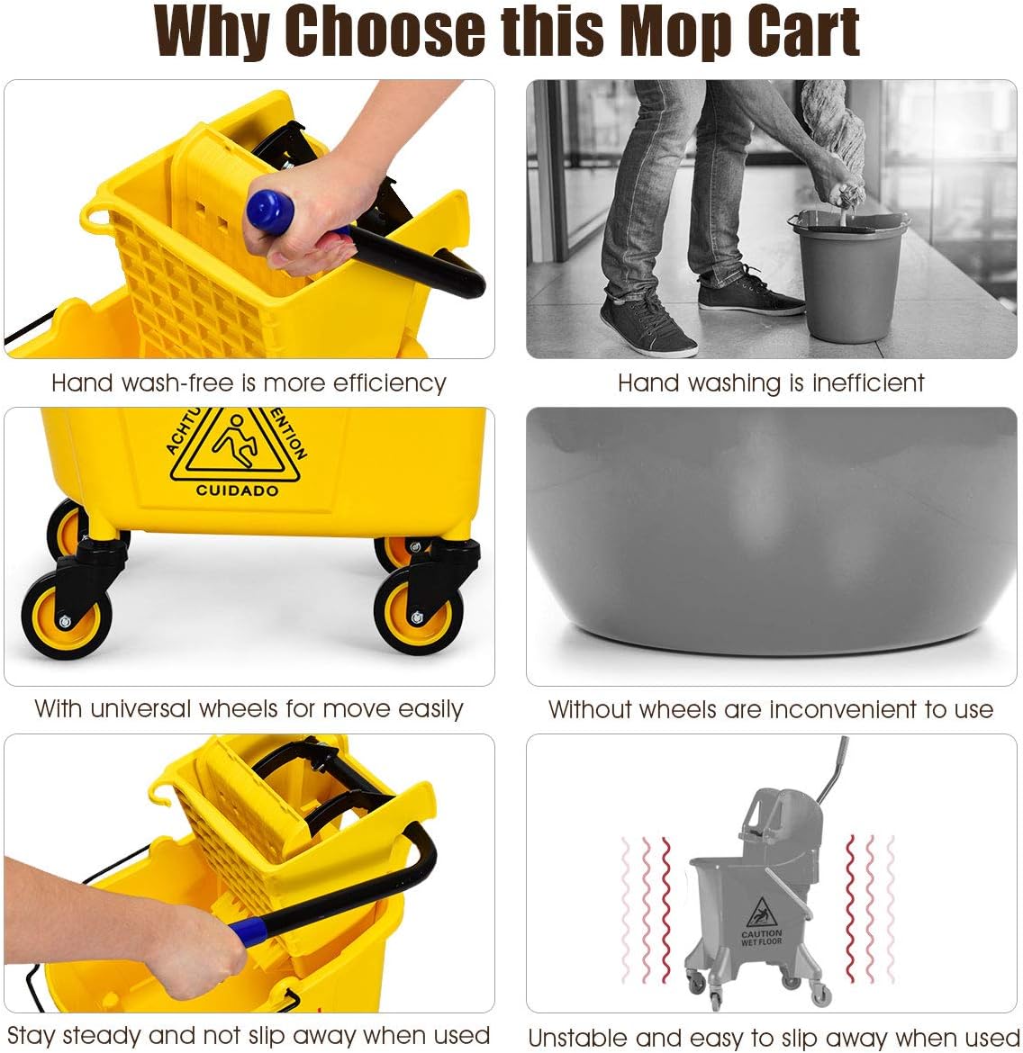 Goplus Commercial Mop Bucket with Wringer, Household Portable Mop Bucket, Ideal for Household and Public Places Floor, 26 Quart Capacity, Yellow (26 Quart)