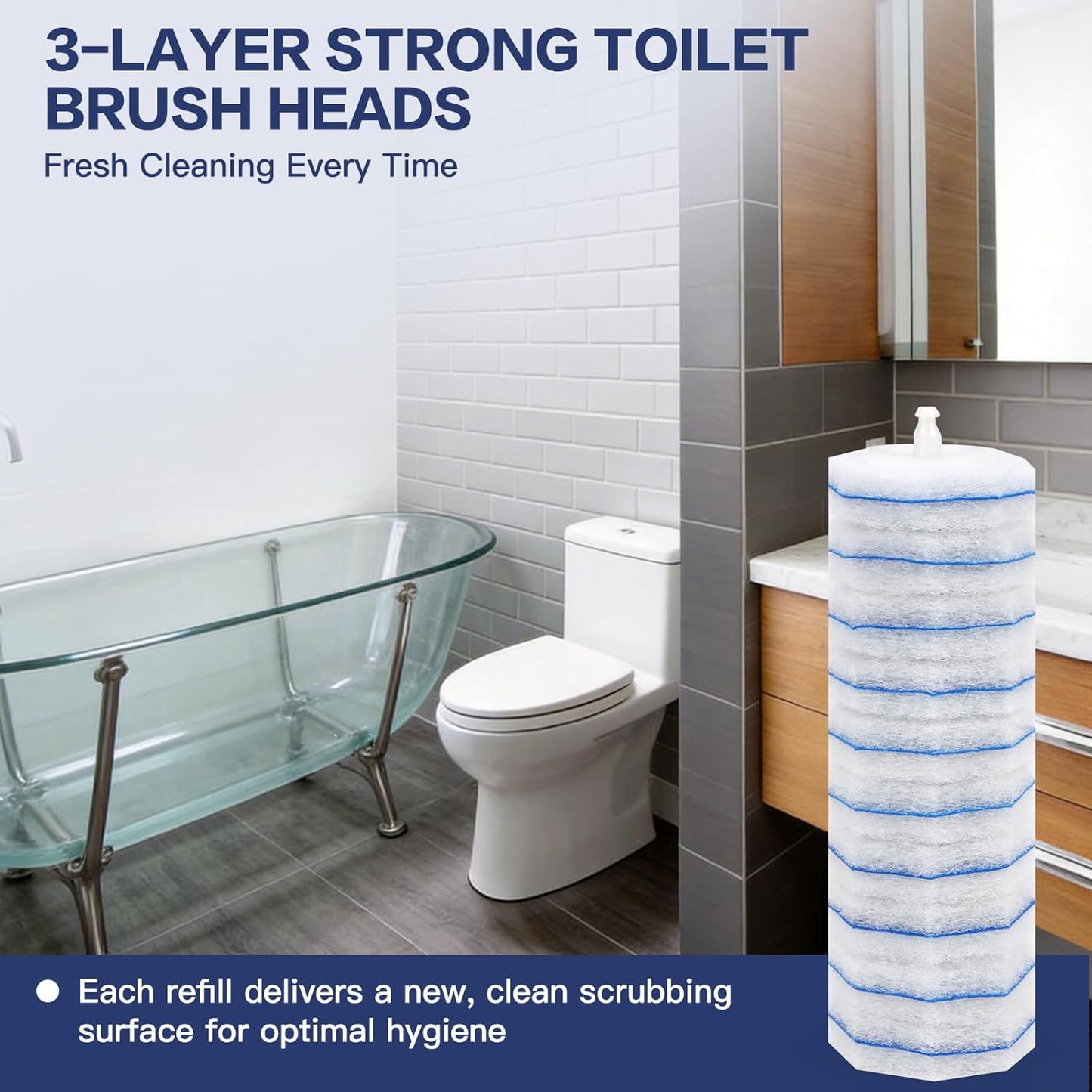 50PC Toilet Bowl Wand Refills, Disposable Toilet Brush Heads, Wall Mounted Scrubber Refill, Cleaner Refill Pads with Most Brushes for and Bathroom Cleaning