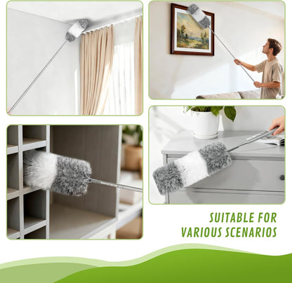 100-inch Duster with Extension Pole, 9-in-1 Cobweb Duster Kit Includes Spider Web Brush & Flat Gap Cleaner for High Ceiling, Fan, Under Appliances, Car, Home Deep Cleaning