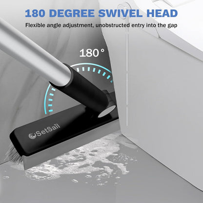 SetSail Grout Cleaner Brush with Long Handle, V-Shaped Floor Scrub Brush Swivel Grout Brush Stiff Bristle Floor Grout Scrubber for Bathroom, Tile Line, Crevice, Kitchen, Wall, Deck, Garage, White Grey