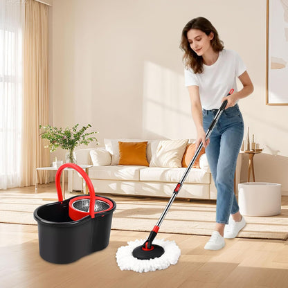 Spin Mop and Bucket, Mop and Bucket with Wringer Set for Home, 360 Spinning Mop Bucket Floor Cleaning Tool with 3 Microfiber Mop Replacement Head Refills,50" Extended Handle for Floor Cleaning Home