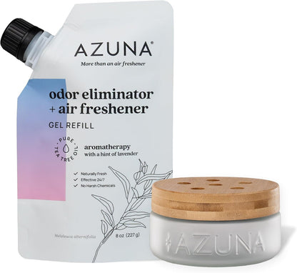 Azuna Air Freshener & Odor Eliminator for Strong Odor | 2 Room Kit Includes (2) 8 oz. Empty Luxe Glass Jars & 12 oz | Refill with Tea Tree Essential Oil Gel | Amalfi Breeze | Last 60-90 Days