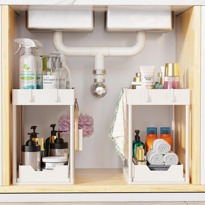 Simple Trending Under Sink Organizer 2 Pack, Sink Pull-Out Sliding Storage Cabinet, 2-Tier Under Shelf Organizer for Kitchen Bathroom, Black