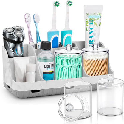 GFWARE Wood Toothbrush Holders for Bathrooms Countertop Organizer - Detachable 7 Slots Kid Bathroom Decor and Accessories, Wooden Bathroom Sink Storage Organization, Caddy, Tray, Brown