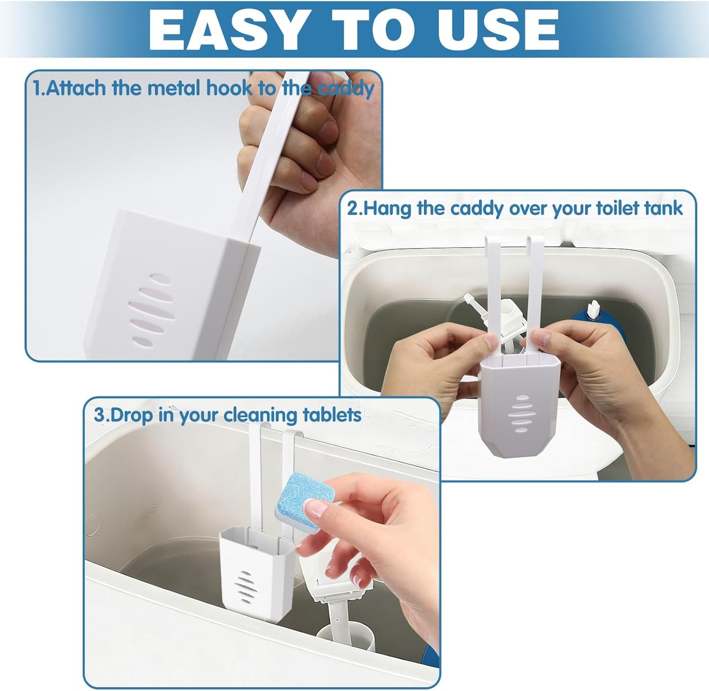 2Pcs Toilet Tank Cleaning Tablet Holder, Toilet Bowl Tablet Holder with Hook, Buffer Box Carrier Bleach Tablet Bracket, Keep Tablets Off Tank Wall, Prevent Residue Build-Up