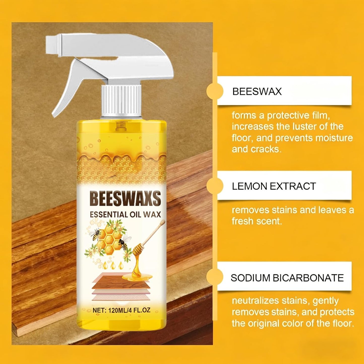 Natural Micro-molecularized Beeswax Spray, Beeswaxs Essential Oil Wax, Beeswax Wood Polish and Cleaner Spray for Living Rooms, Kitchens, Wood Furniture and Floors (2)