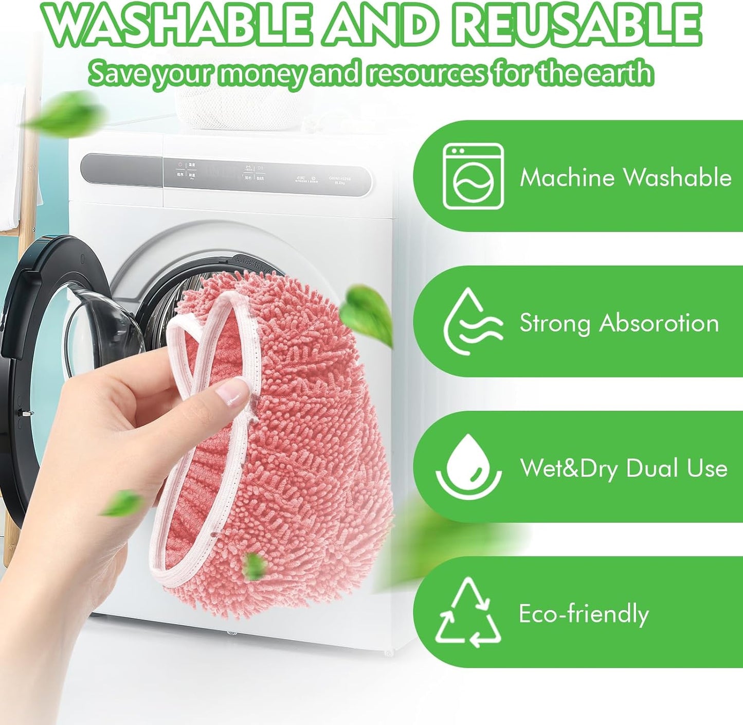 Reusable Microfiber Mop Pads Compatible with Swiffer Sweeper- 4 Pack Dry Sweeping Cloths & Wet Mopping Cloths - Chenille Washable Wet Pads Refill for Mopping Floors (Mop is not Included)