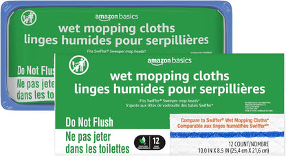 Amazon Basics Wet Mopping Cloth Refills, Floor Cleaning, Fresh Scent, 12 Count (Fits Swiffer Sweeper Mop Heads)