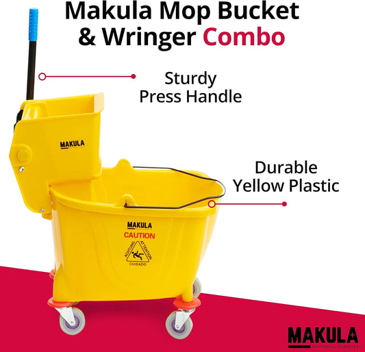 Makula Commercial Mop Bucket with Wringer, 36 Qt Heavy Duty Janitor Mop Bucket with Wheels, Side Press Wringer Combo, Industrial Cleaning Bucket for Restaurants, Schools & Commercial Floors