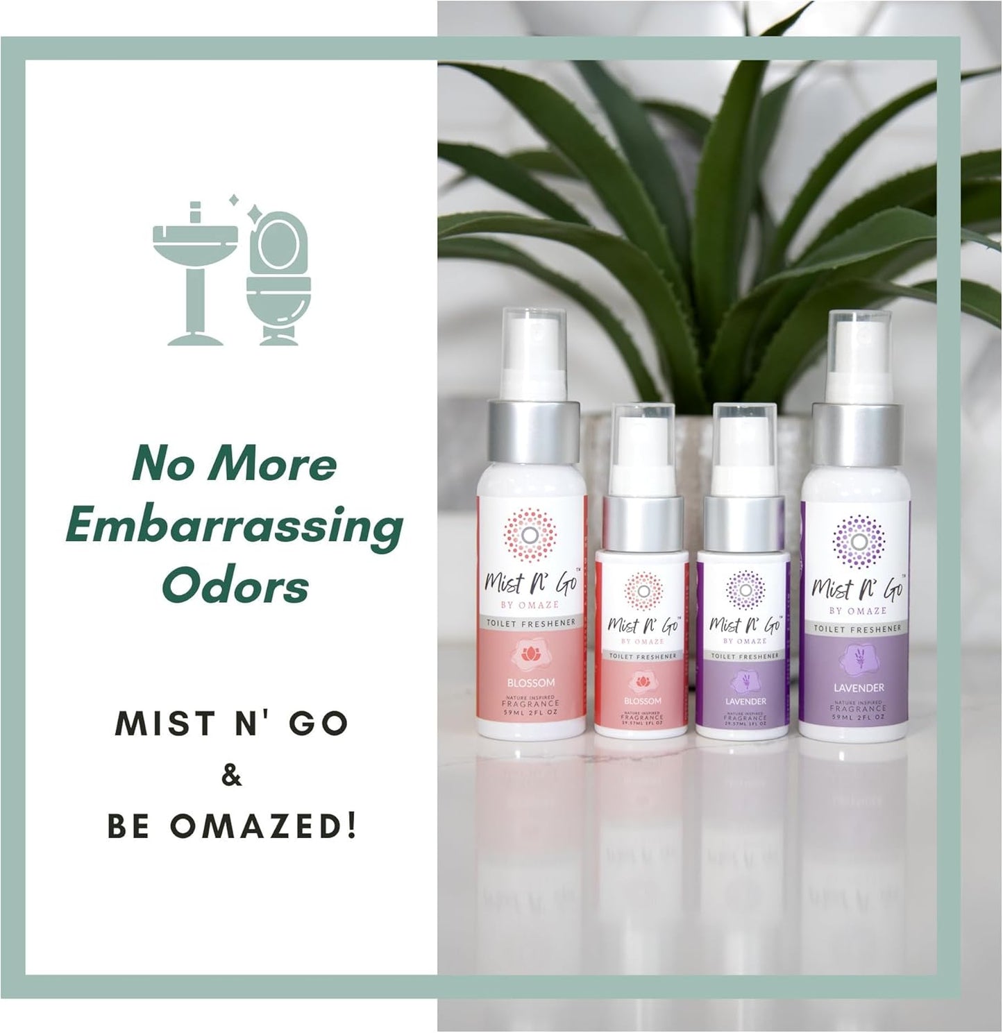Mist N’ Go by Omaze Travel Bathroom Spray for Toilet Spray Odor Eliminator - Travel Toilet Spray for Bathroom Air Freshener Spray for Bathroom Deodorizer - Clean Mix, Travel Size (1oz x2)
