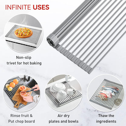 MERRYBOX Triangle Roll Up Dish Drying Rack Over The Sink, 2025 Anti-Rust Sink Drying Rack with Full Silicone Wrapped for Top of Corner, Anti-Slip Organizer for Kitchen