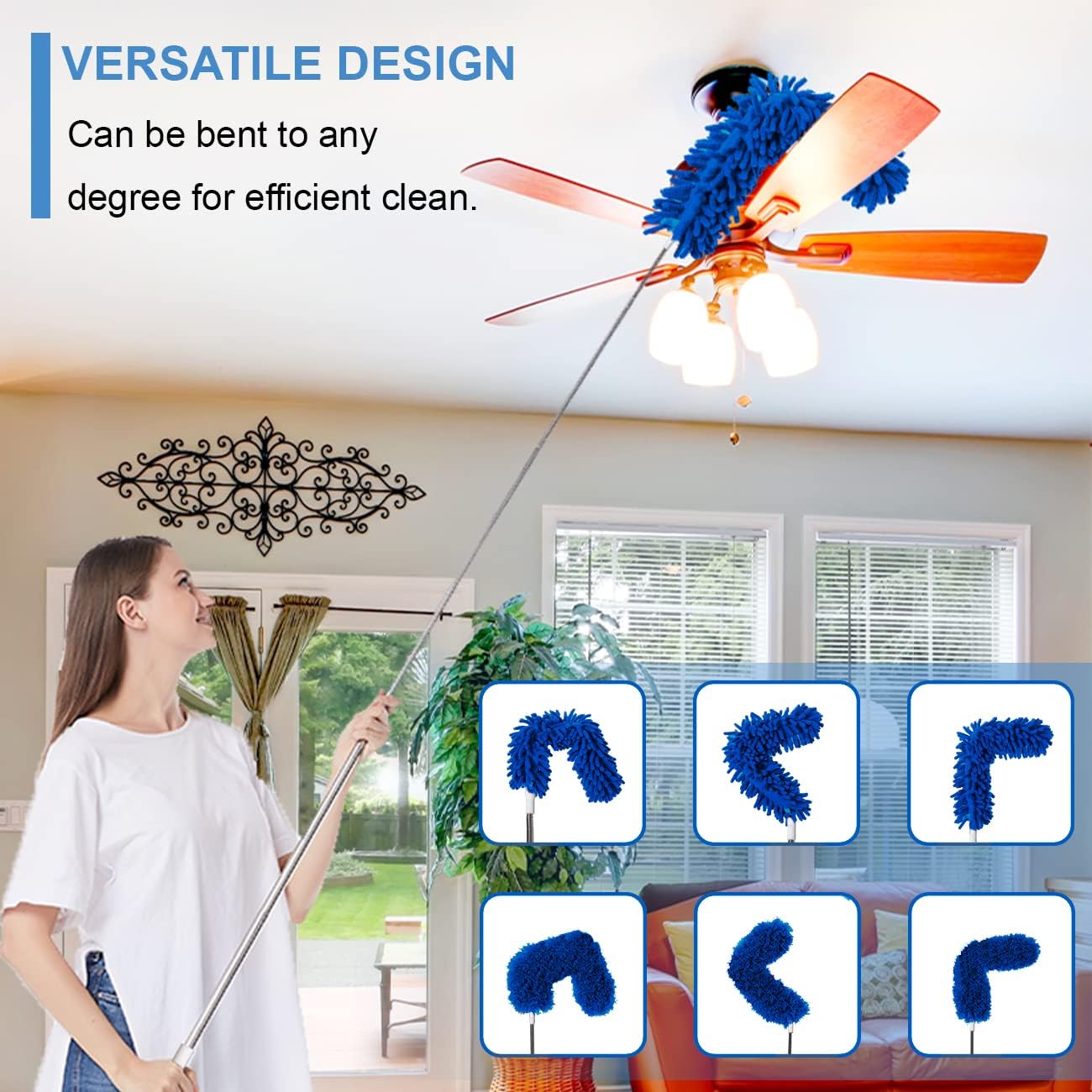 Microfiber Duster Kit for High Ceiling (6pcs), Extendable Dusters for Cleaning with 100" Extension Pole, Long Feather Duster for Fan/Car, House Cleaning Tool Kit by OOSOFITT