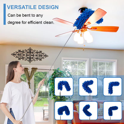 Microfiber Duster Kit for High Ceiling (6pcs), Extendable Dusters for Cleaning with 100" Extension Pole, Long Feather Duster for Fan/Car, House Cleaning Tool Kit by OOSOFITT