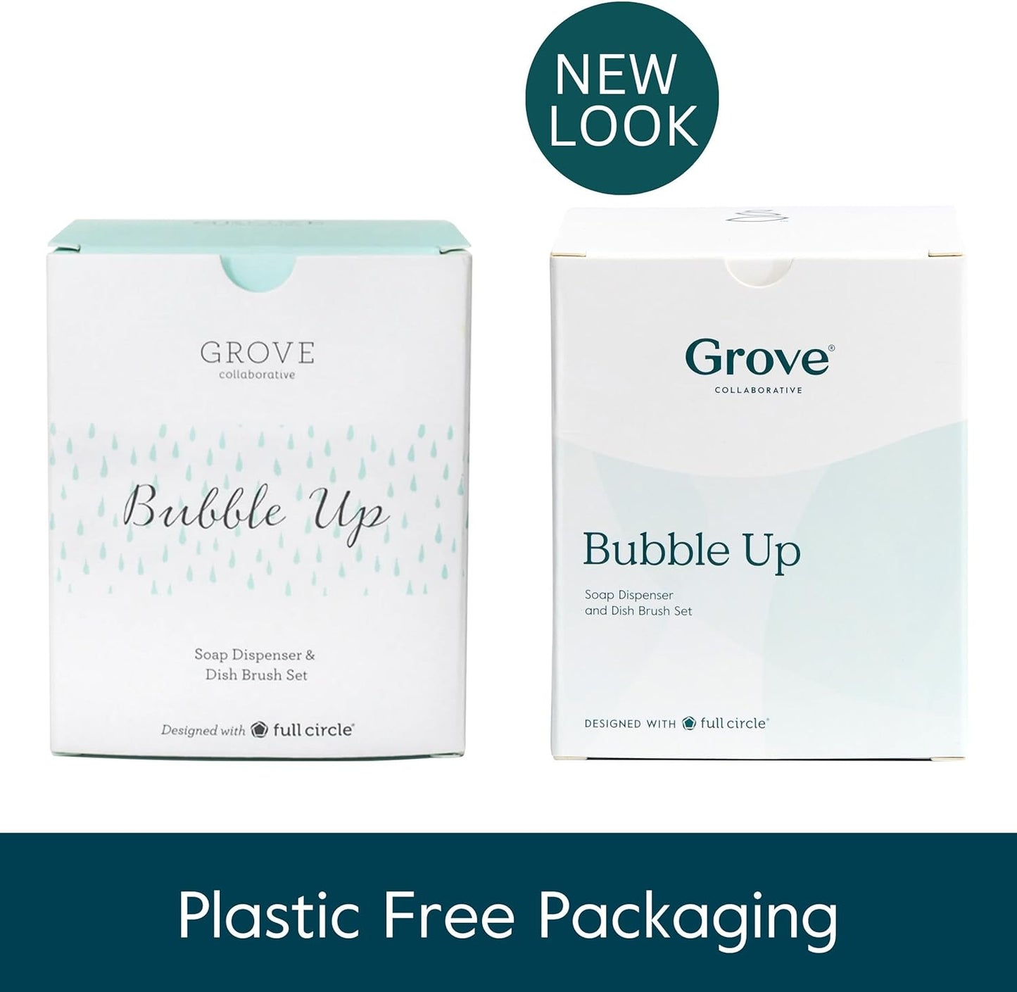 Grove Co. Bubble-Up Dish Soap Dispenser & 2 Pack Brush Set, Ergonomically Designed Dish Scrubber, Removes Tough Messes, Gentle on Dishes, Sustainable Solution to The World's Waste