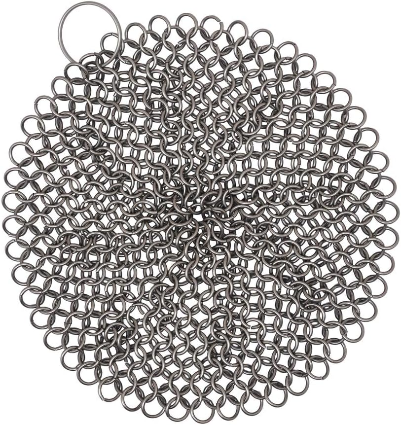 Chainmail Scrubber Cleaner 7.8" x 7.8" Premium 316L Stainless Steel Scrubber for Cast iron Pots,Pan, BBQ Grill, Wok and All Kitchenware Items - Stainless Steel