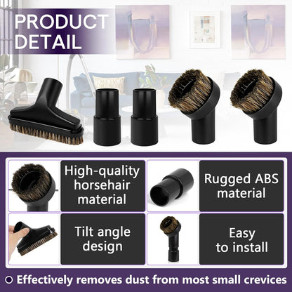 3PCS Horse Hair Brush Vacuum Attachment Set - Black Round Horse Hair Vacuum Attachments & Brushes - Shop Vac Brush Attachment for Most Vacuum Cleaners Accessories - 1 1/4" Vacuum Attachments Included