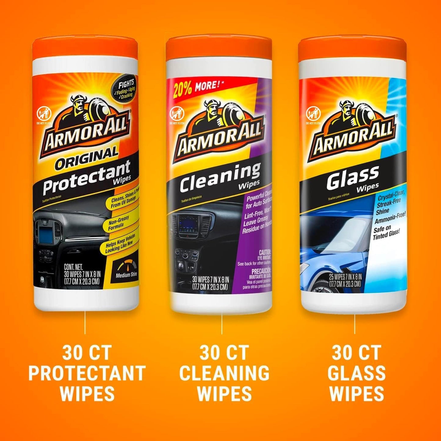 Armor All Car Cleaning Wipes, Wipes for Car Interior and Car Exterior, 90 Wipes Each
