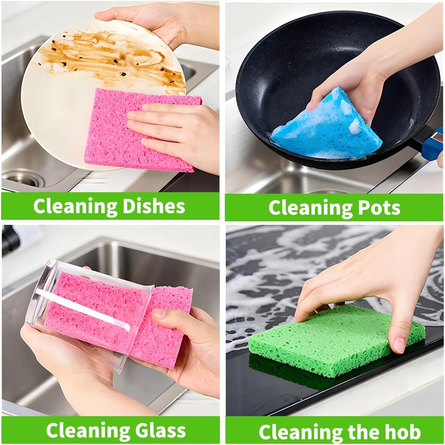 Kitchen Sponges Compressed Cellulose Sponge, Non Scratch Natural Dish Sponge for Kitchen Cleaning Sponges for Dishes Bathroom Cars Pop-up Cleaning Sponge,16 PCS