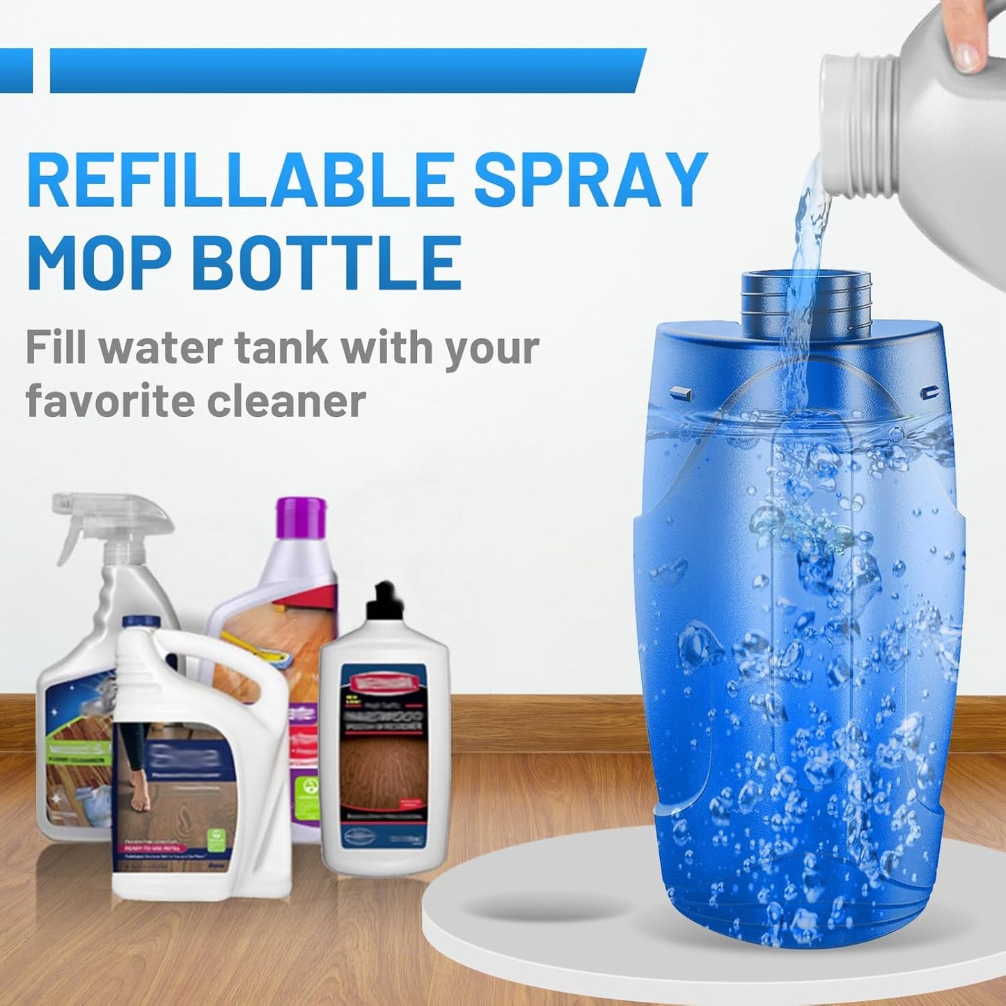 Spray Mops for Floor Cleaning - Wet Dry Mops with 2 Washable + 2 Disposable Pads for Swiffer Powermop - Refillable Bottle for Hardwood Tile Home Kitchen - Absorbs Pet Hair Dust Stains